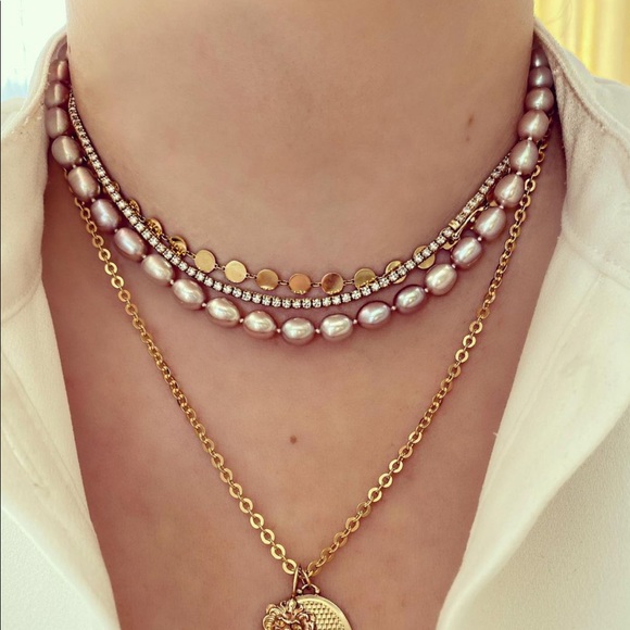 Genuine Pearl Necklace, Vintage, Mauve, Grey, Gold - Picture 1 of 5